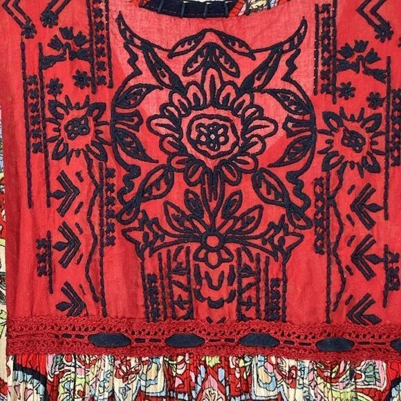 Altard State Bohemian Dress Red Paisley Embroidered Mini Swing Trapeze Size S - Picture 6 of 9